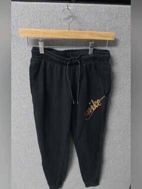 Nike Black Sweat Joggers with Gold Script Swoosh